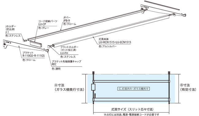 Cセット（灯具内々・ガラス棚外々）